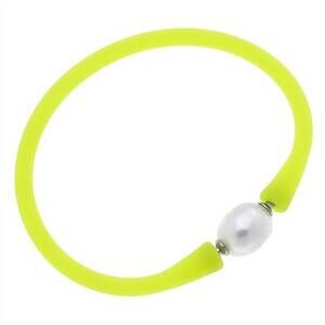 NEW CANVAS STYLE women's bali freshwater pearl silicone bracelet in neon yellow